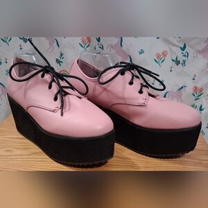 EUC Strange Cvlt YRU Stomp Pink & Black Platform Emo Goth Club Sneaker Shoe SZ